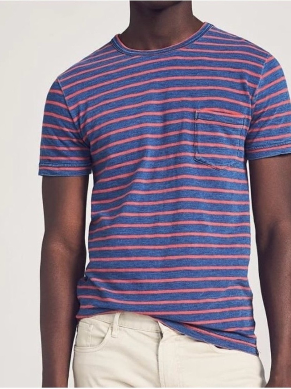 Faherty Men’s Blue and Pink Striped Pocket Tee